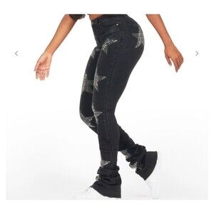 Rockstar Original Jeans Women's Sz S Star Girl Black Bling Super Stacked Flare